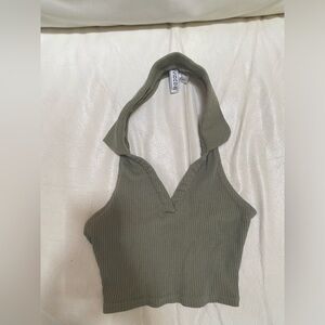 Green Cropped Halter Polo